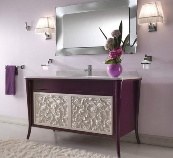 plum vanity with white inlay