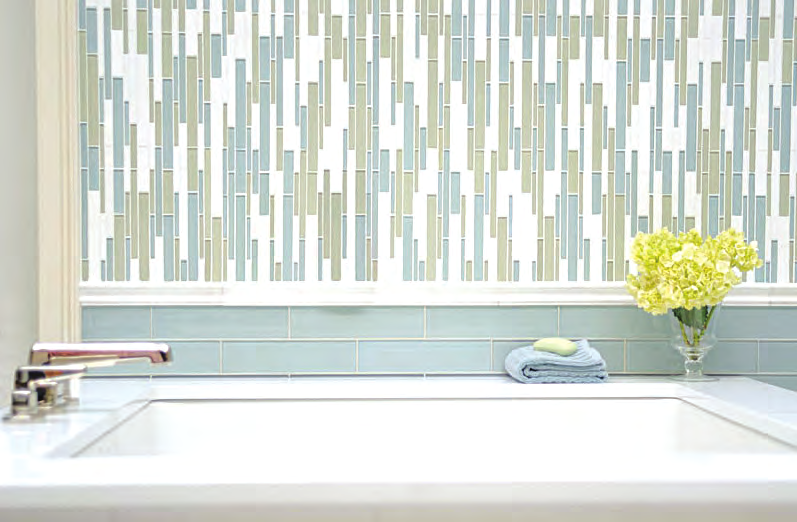 slim colored tiles backsplash