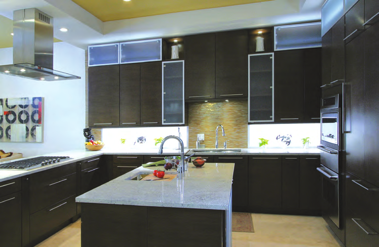 dark kitchen with LED lighting