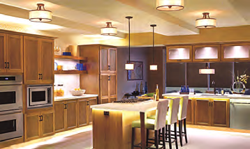 warm wood kitchen with lighting