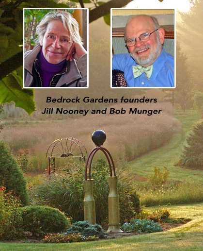 Bedrock Gardens photo with inset of founders
