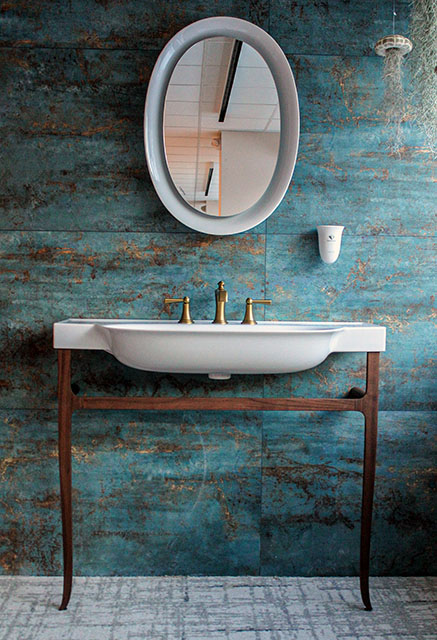 bath sink and mirror installation at Selectwood showroom